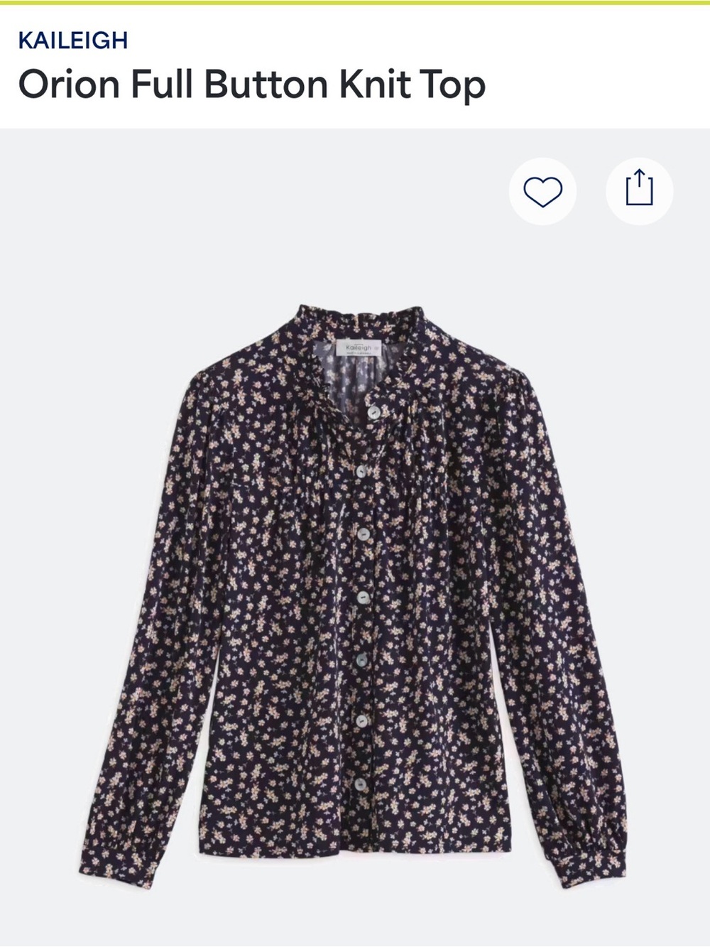 Kaileigh Navy Floral Ruffle Collar Button Front Top